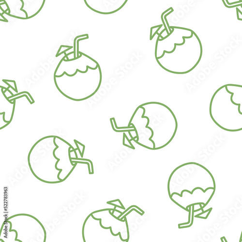 Seamless pattern with green outline coconut drink.