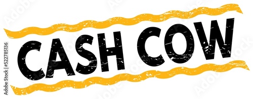 CASH COW text on yellow-black lines stamp sign.