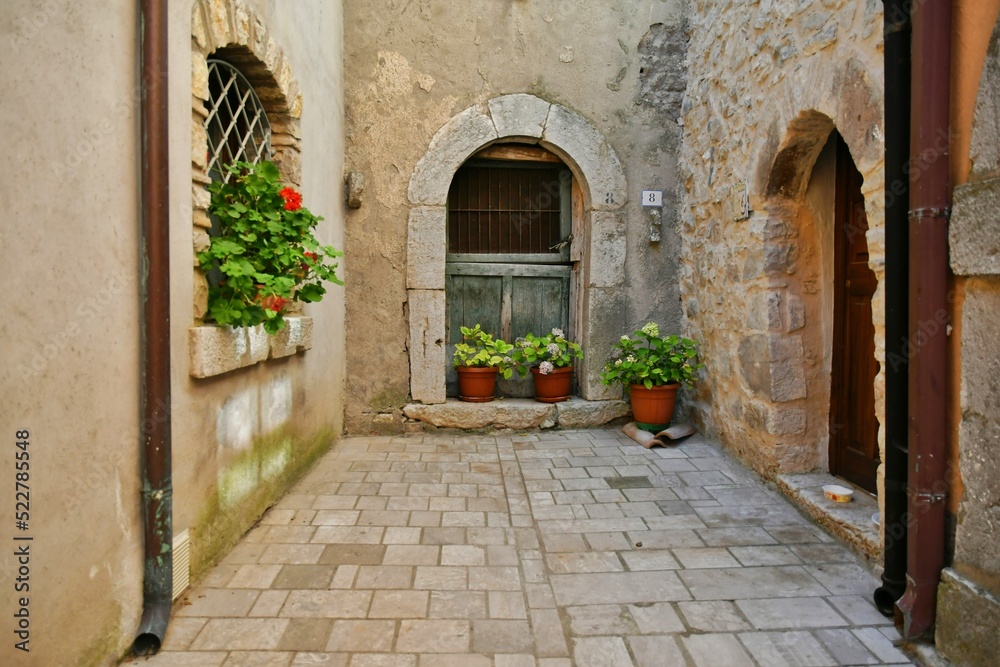 The door of an old house in Pietraroja, a medieval village in the province of Benevento in Campania, Italy.