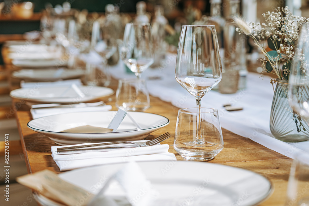 decorated table With wine glasses in a luxury location