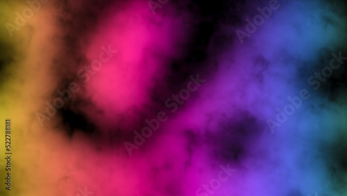 Abstract futuristic background with geometric colorful smoke illuminated by multicolored neon light, mystic steam, design template, smoky pattern.