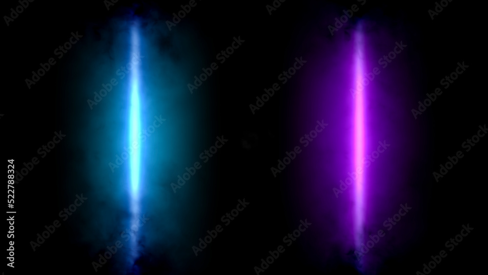 Abstract fluorescent background with colorful bright neon lines in smoke, magic steam, design template, smoky pattern.