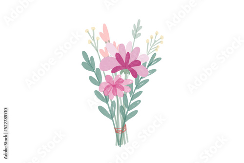 beautiful flower bouquet decoration element isolated on white background, floral and leaf illustration vector in drawing design, concept of nature and summer blossom or botanical garden plant spring