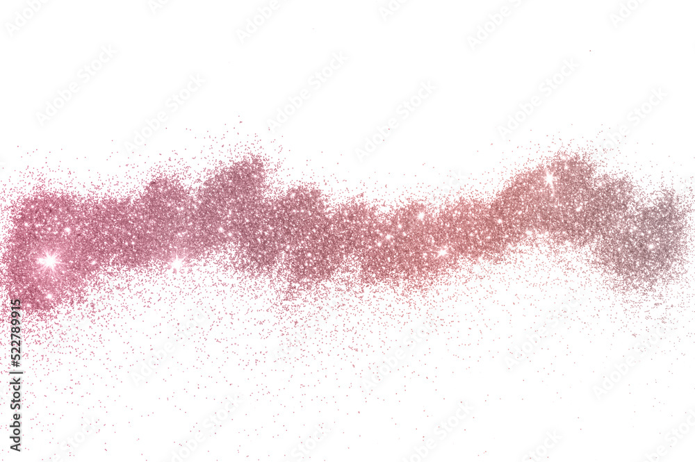 Pink glitter sparkles on white background