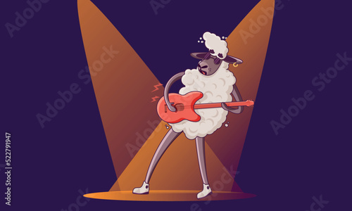 Rock star playing guitar solo anthropomorphic character