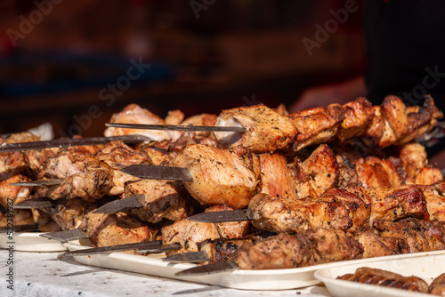 Cooked meat kebab on the table