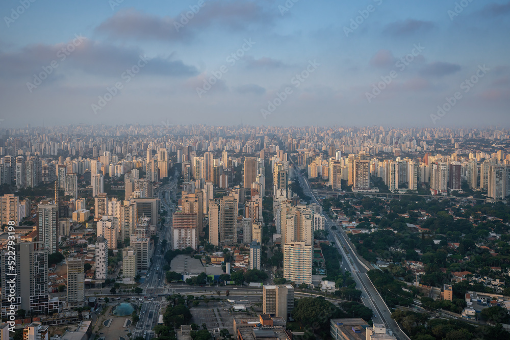Aerial View of Brooklin neighborhood with Santo Amaro Avenue - Sao Paulo, Brazil