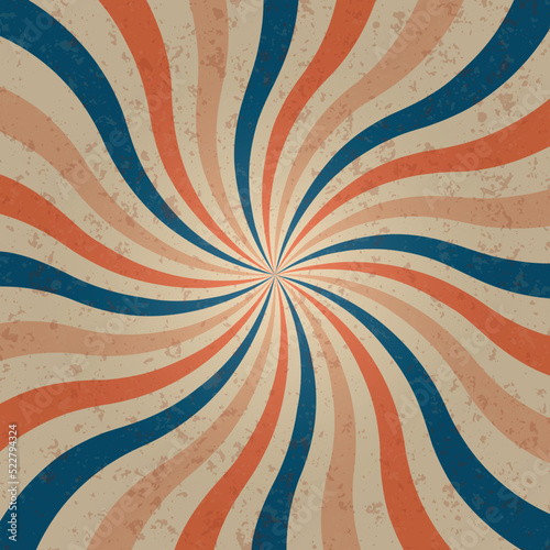 Vintage retro groove background with swirling rays. vector illustration. The pattern is in the style of the seventies and sixties. Hippie style design