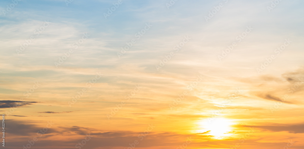 sunset sky clouds background with orange, golden hour background 