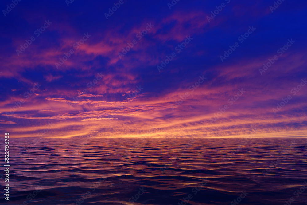 Seascape with a beautiful sunset over the sea