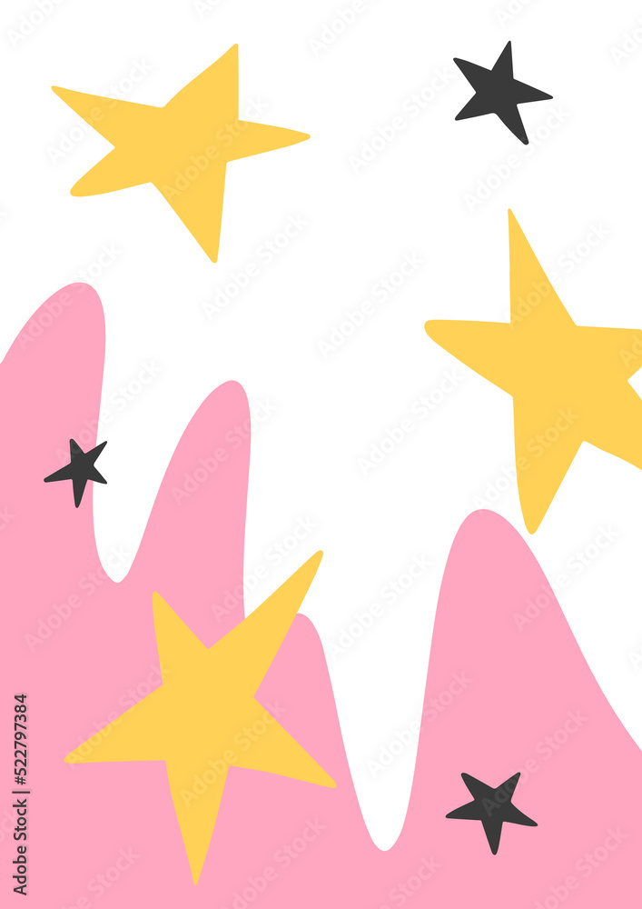 Abstract background with stars. Cute and minimalist style posters. Wavy pink shape. Modern wallpaper vector design for social media, posts, poster Abstract background with stars. Cute and minimalist style posters. Wavy pink shape. Modern wallpaper vector design for social media, posts, poster