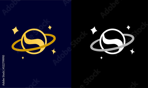 Illustration vector graphic of template logo planet Saturn letters S