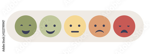 Emotions feedback icon. Emotions scale concept. Emoji set for mood tracker. Excellent, good, normal, bad and awful. Customer survey, review and opinion. Vector flat illustration photo
