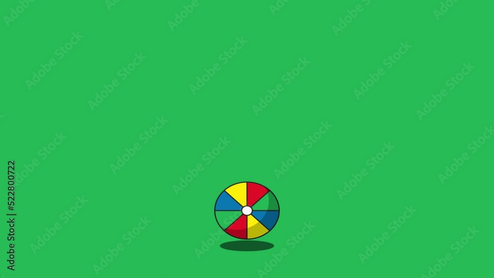 Bouncing Beach ball on a green background. Sport flat design style simple animation. Seamless loop sport ball motion graphic