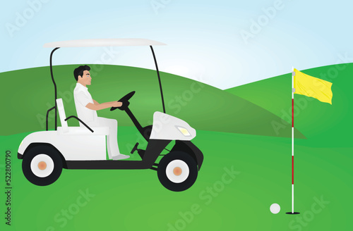 Golf scene with flag and ball. vector