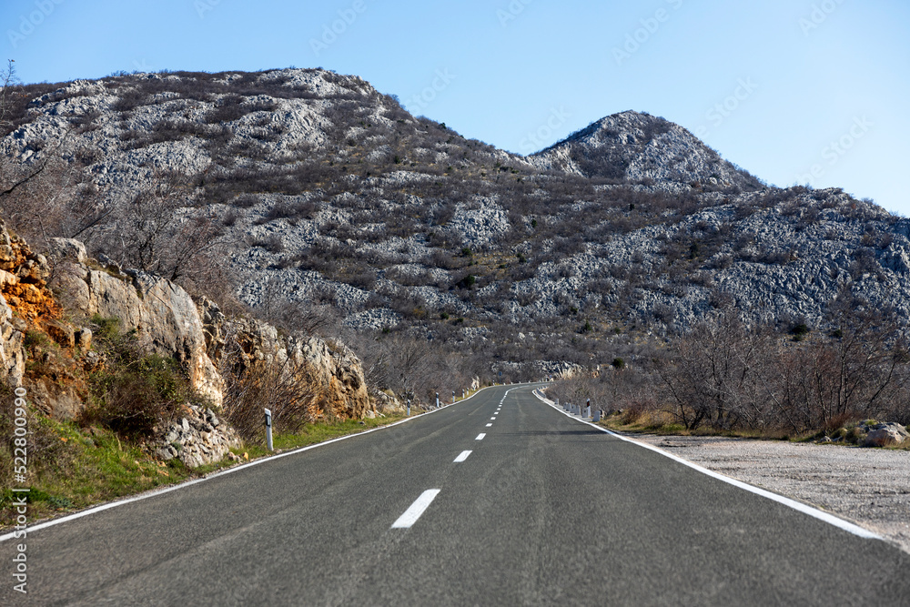 Naklejka premium Adriatic Coastal Road in Croatia near Rieka Under Mountains Of Velebit