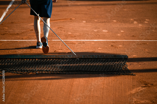 The sweep net over the clay court during the French Open 2022, Grand Slam tennis tournament at Roland-Garros stadium in Paris, France. photo