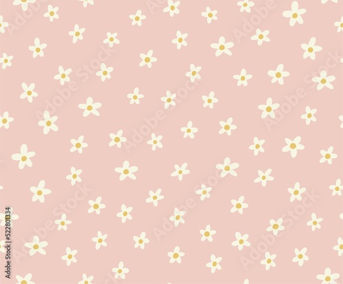 Hand drawn chamomile seamless pattern . Cute rustic  pink backgraund