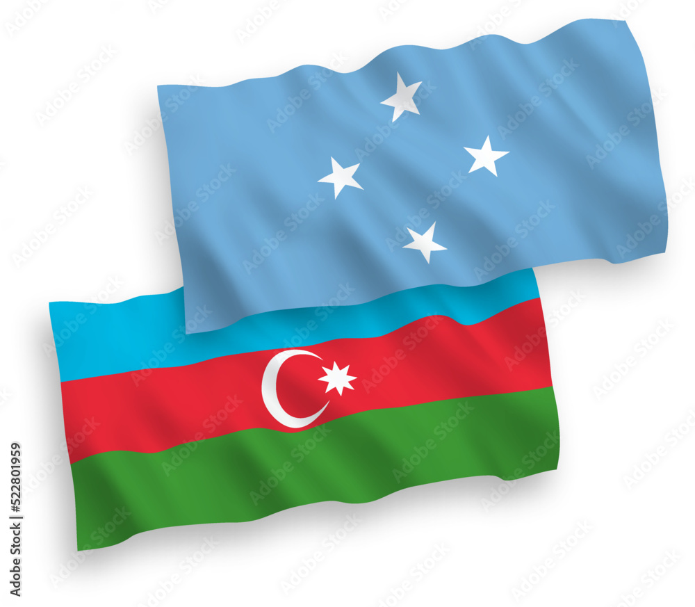 Flags of Federated States of Micronesia and Azerbaijan on a white background Flags of Federated States of Micronesia and Azerbaijan on a white background
