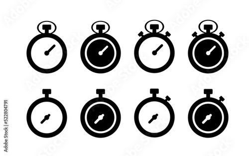 stopwatch icon in different style vector illustration. two colored and black stopwatch vector icons designed in filled, outline, line and stroke style can be used for web, mobile, ui