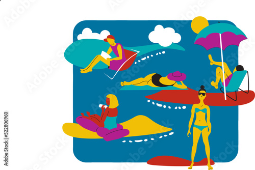 People rest on beach vector illustration