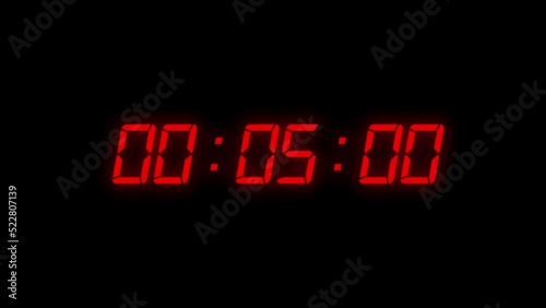 countdown 5 minutes with digital clock time | red color clock timer for minutes	

 photo