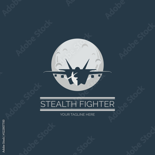 flying stealth jet fighter moon logo design template for brand or company and other