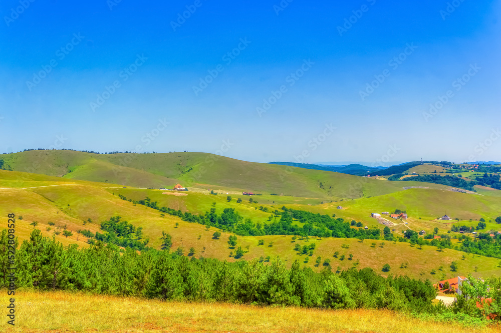 Mountain landscape during summer day in Zlatibor, Serbia.