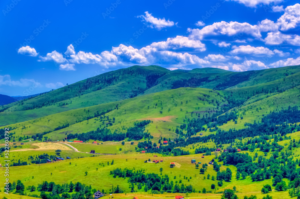 Mountain landscape during summer day in Zlatibor, Serbia.