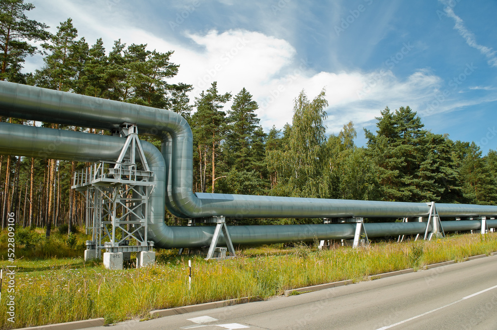 pipeline, in the photo the pipeline is close-up, the blue sky is in the background pipeline, in the photo the pipeline is close-up, the blue sky is in the background