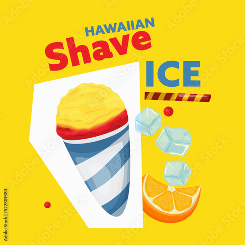 Shave ice dessert from Hawaii. Editable vector illustration.