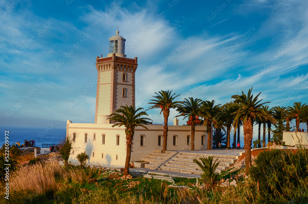 Beautiful Lighthouse of Cap Spartel close to Tanger city and Gibraltar, Morocco in Africa.