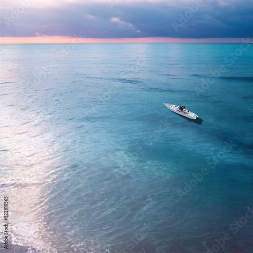 Fototapeta Naklejka Na Ścianę i Meble -  南の海 透明な海 緑の海 浮かぶ小舟 ボート クルーザー ヨット