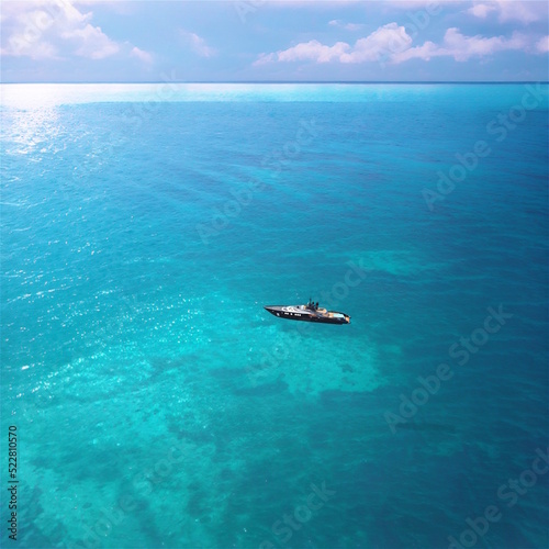 南の海 透明な海 緑の海 浮かぶ小舟 ボート クルーザー ヨット © kx59
