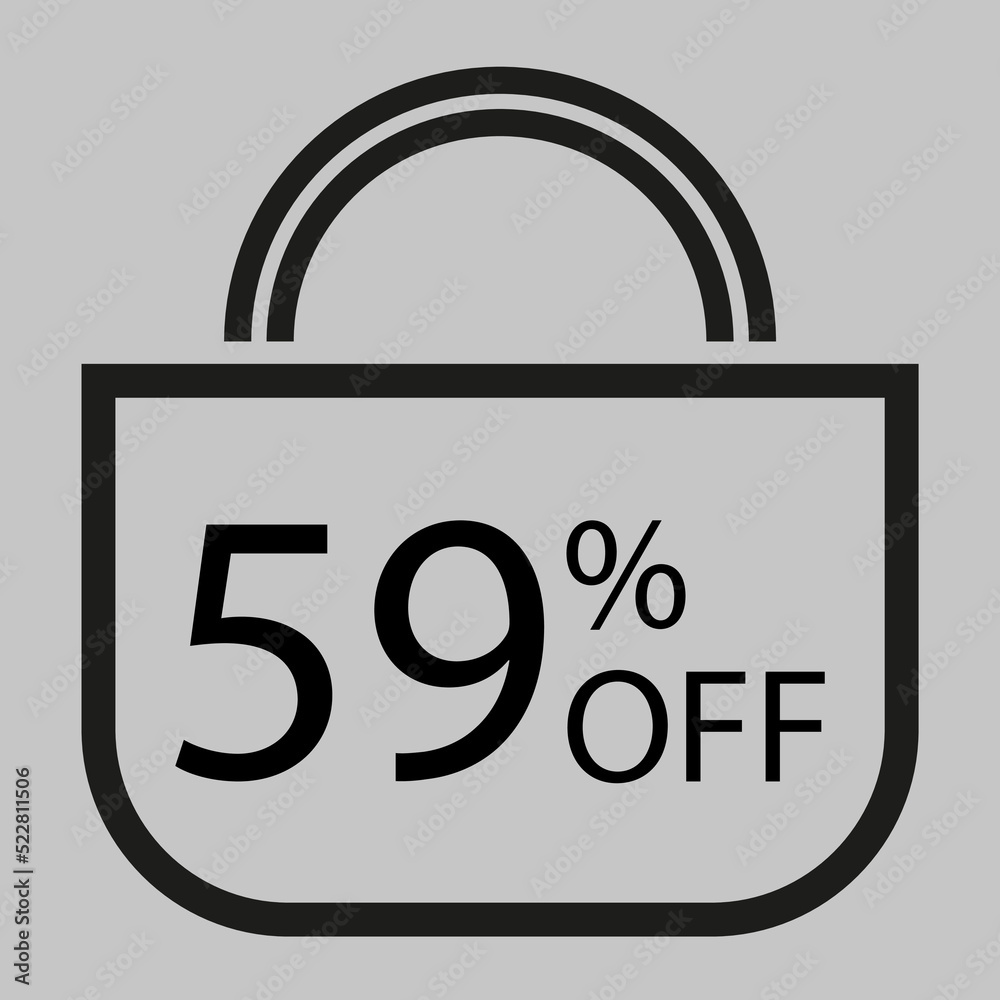 59 percent off. Gray banner with shopping bag illustration.