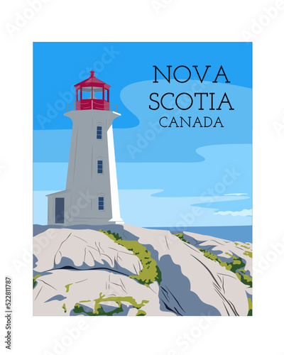 Peggy's cove Lighthouse Nova Scotia poster color vector graphic