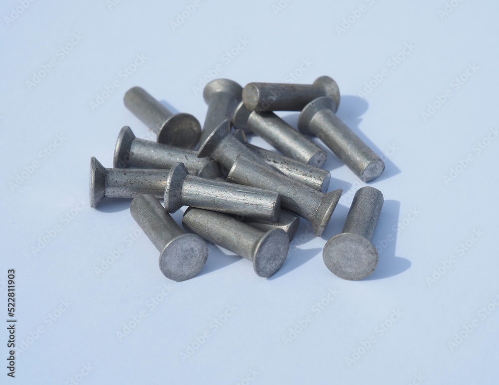 Aluminum rivets. Different sizes and diameters of rivets Stock Photo