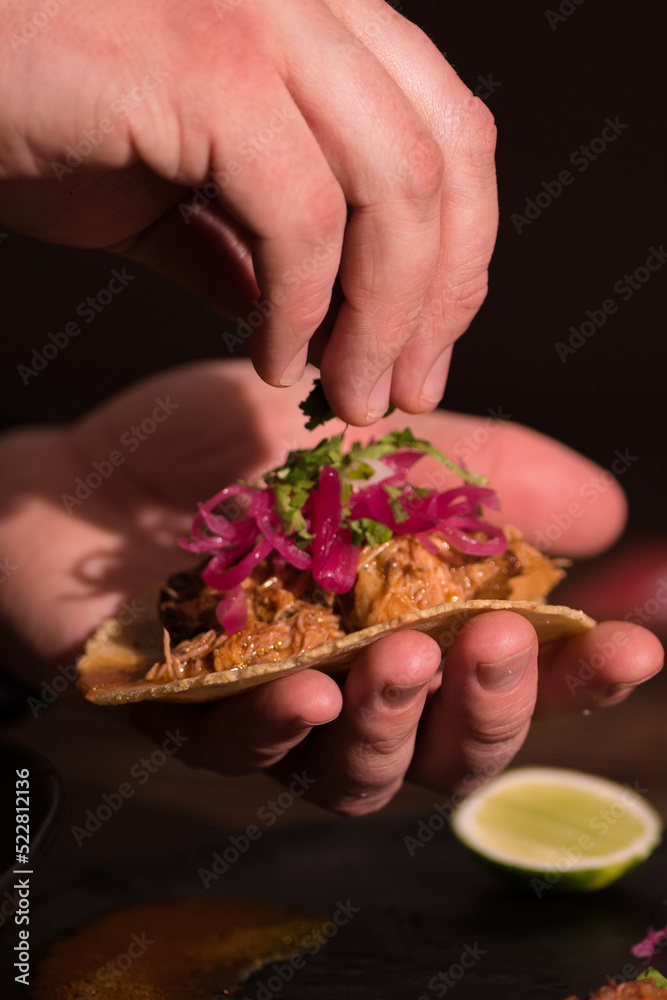 Holding taco in hand