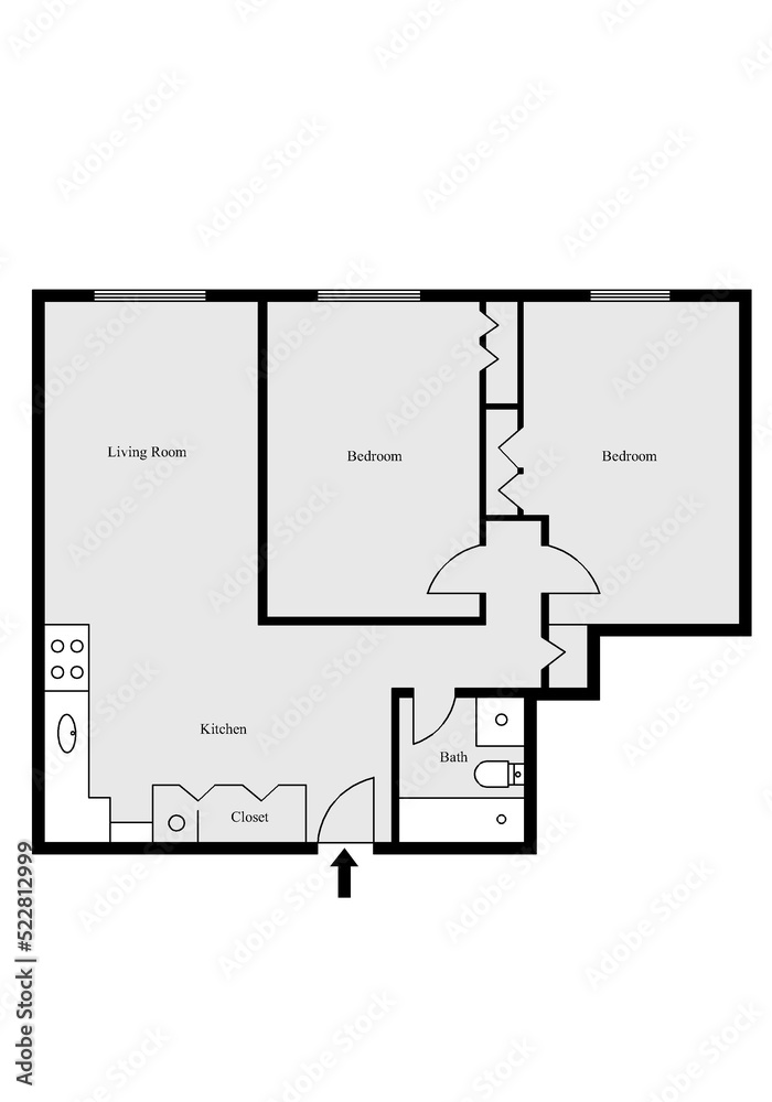 Autocad drawing. Floor plan. Interior. 2d floor plan for real estate