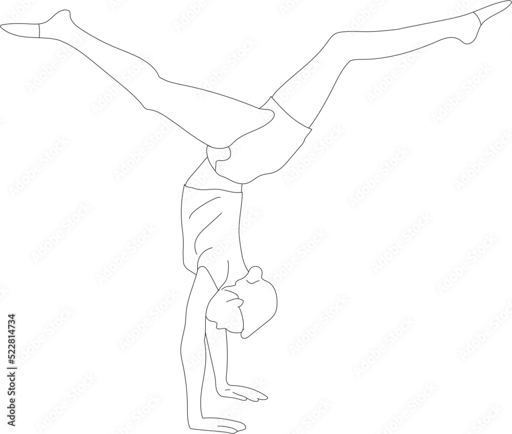 Vector line art gymnast. Sport human figure doing a headstand. Stock Vector Adobe Stock