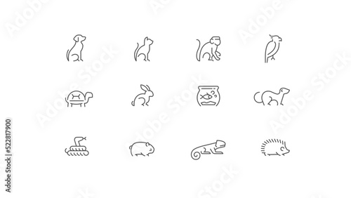Minimal petl icon set. Outline house animal icon collection. Simple line vector illustration.
