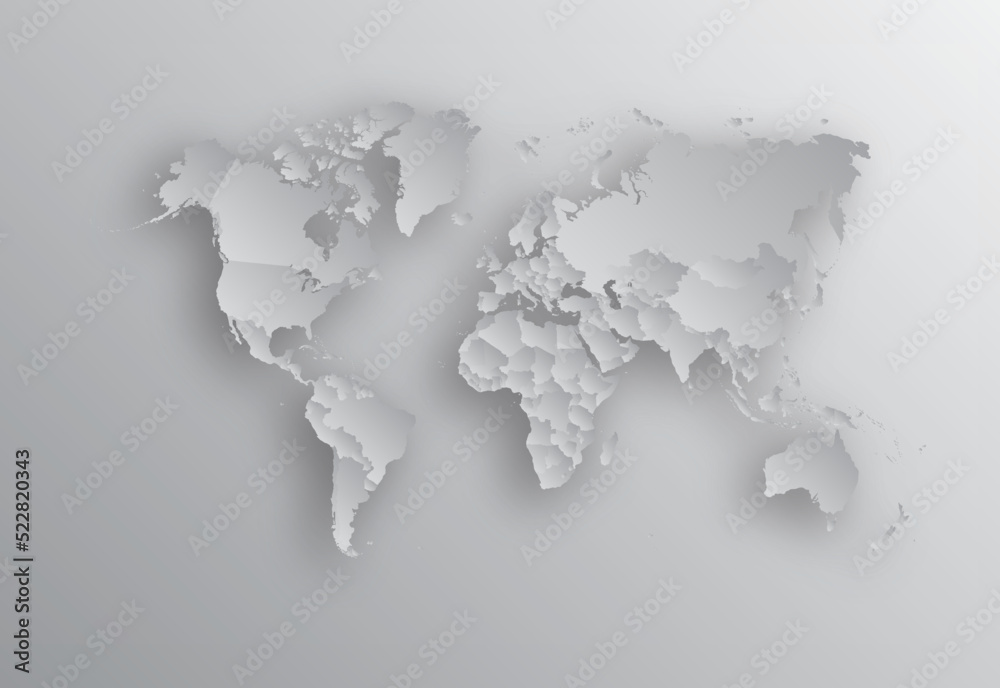 vector illustartion of gray colored world map with shadow on gray background