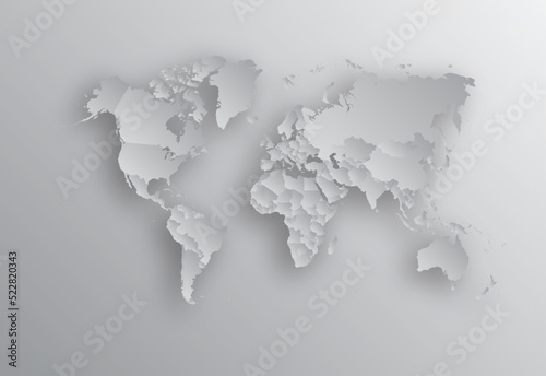 vector illustartion of gray colored world map with shadow on gray background