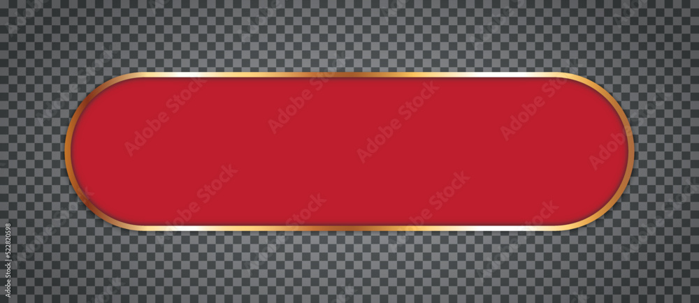 long red ribbon banner button with gold frame on transparent  background