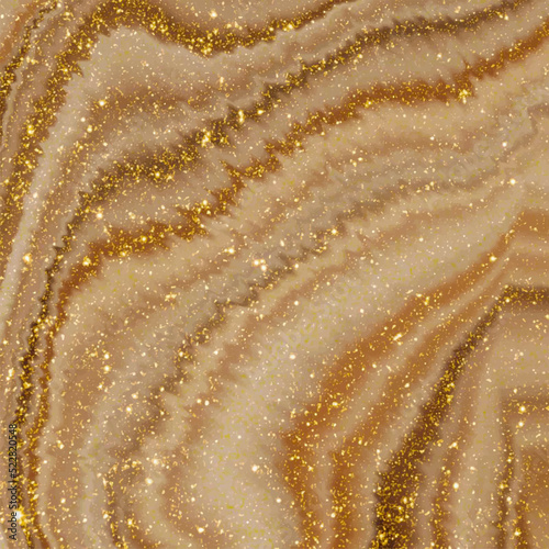 Brown and golden glitter liquid wall art print. Trendy background for design cards, invitations