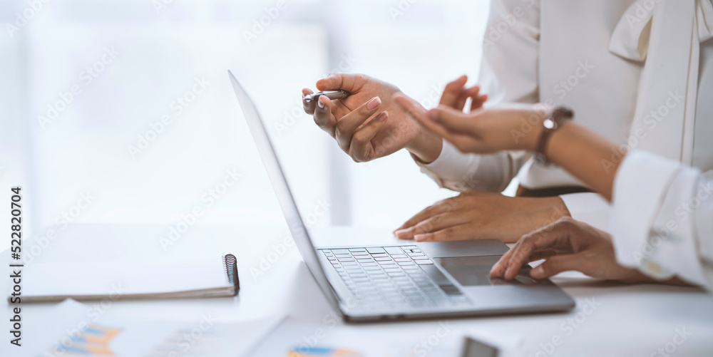 Female hands on laptop keyboard. Woman using laptop computer in office. Technology, business, distance studying, student lifestyle, meeting online, learning, internet marketing concept Female hands on laptop keyboard. Woman using laptop computer in office. Technology, business, distance studying, student lifestyle, meeting online, learning, internet marketing concept