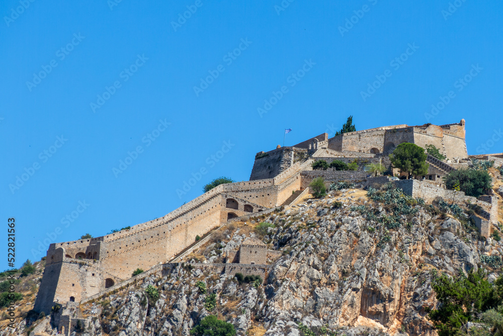 Nafplio, Greece, July 17, 2022.Fort Palamidi. Nafplion is a Greek city in the Peloponnese.
