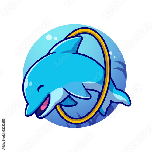 Cute Dolphin Attractions In The Sea Cartoon Vector Icon 
Illustration. Animal Nature Icon Concept Isolated Premium 
Vector. Flat Cartoon Style