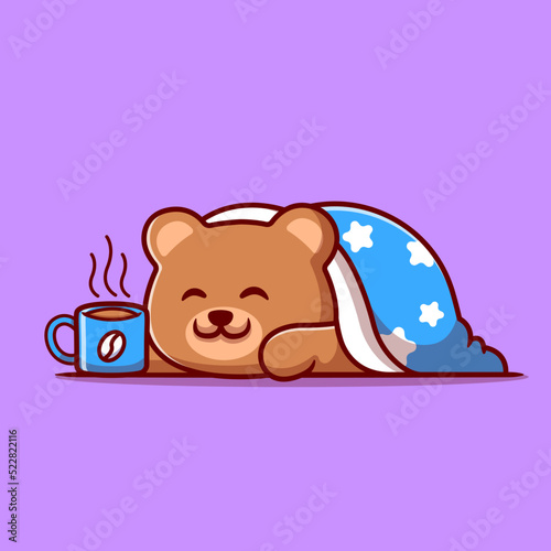 Cute Bear Wearing Blanket With Hot Coffee Cup Cartoon 
Vector Icon Illustration. Animal Drink Icon Concept Isolated 
Premium Vector. Flat Cartoon Style