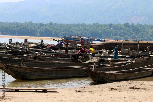 fishing boats together at jadukata river, sylhet, Bangladesh.
